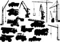 Heavy machinery and cranes silhouettes Royalty Free Stock Photo