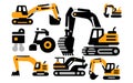 Heavy Machinery illustration, Excavator Outline Set Royalty Free Stock Photo