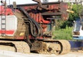 heavy machinery - Machine to hammer the piles in the construction of road junction in Moscow.