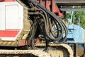 heavy machinery - Machine to hammer the piles in the construction of road junction in Moscow.