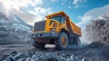 Heavy Machinery Operates in a Mining Site, Transporting Materials Through Rugged Terrain During Daylight Hours With a Royalty Free Stock Photo