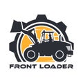 Heavy machinery silhouette logo with operator driving a front loader Royalty Free Stock Photo