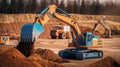 Earth Mover Excavator Digging at Large Construction Site During Daytime Royalty Free Stock Photo