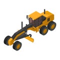Heavy machinery with yellow 3d isometric motor grader on white background