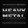 Heavy metal alphabet font. Bold chrome effect letters, numbers and symbols.