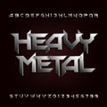 Heavy metal alphabet font. Chrome beveled letters and numbers. Royalty Free Stock Photo
