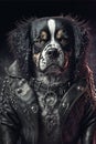 Heavy metal dog portrait. Dog dressed as rockstar. Funny dog