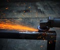 Heavy metal grinding in steel industry factory