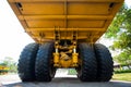 Heavy mining truck in mine and driving along the opencast. Photo of the big mine truck, The career heavy-load super car Royalty Free Stock Photo