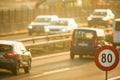 Cars going very slowly in a traffic jam during the morning rushhour