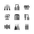 Heavy Oil and gas industrial icon set,tank,refinery columns,motor and pump,gas turbine engine,stack and flare Royalty Free Stock Photo