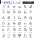 Heavy power industry thin line web icons set. Factory and renewable energy Outline stroke icons design.