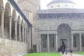 Rain in the courtyard of the Basilica of Santa Croce in Florence, Tuscany, Italy. Royalty Free Stock Photo