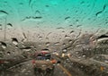 Heavy rain cover the city.traffic jam by the rain Royalty Free Stock Photo