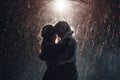 heavy rain on lovers kissing illustration generative ai Royalty Free Stock Photo