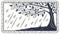 Heavy Rain on Lone Tree in Somber Landscape, vector design Generative AI Royalty Free Stock Photo