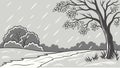 Heavy Rain Pouring Down on Barren Landscape with Tree, vector design Generative AI Royalty Free Stock Photo