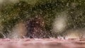 Heavy rain on a roof, a close-up of rippling water droplets moving wildly	. Royalty Free Stock Photo