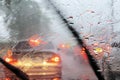 Heavy rain, visibility is difficult. Turn on the wiper to help s Royalty Free Stock Photo
