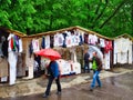 Heavy Rainstorm and Romanian Craft Stall Royalty Free Stock Photo