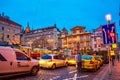 Heavy road traffic Old Town square Prague city at twilight Czechia Royalty Free Stock Photo