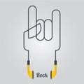 Heavy Rock Hand and Music with Earphones in Flat Design, Vector,