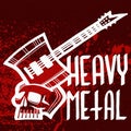 Heavy rock music badge vector vintage label with punk red symbol hard sound sticker print emblem illustration