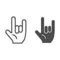 Heavy rock sign line and glyph icon. Rock and roll gesture vector illustration isolated on white. Hard rock outline Royalty Free Stock Photo