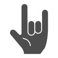 Heavy rock sign solid icon. Rock and roll gesture vector illustration isolated on white. Hard rock glyph style design Royalty Free Stock Photo