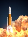 Heavy Rocket In The Clouds Of Fire Royalty Free Stock Photo