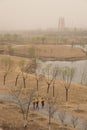 Heavy smog pollution hits Beijing, China Royalty Free Stock Photo