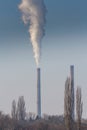 Heavy smoke pollution from coal power plant stacks Royalty Free Stock Photo