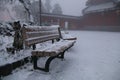 Heavy snow covered Temple stools