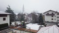 Heavy snow falling in little italian village Pinzolo trentino alto adige Italy