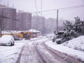 Heavy snowfall in the city - fresh tracks in the snow Royalty Free Stock Photo