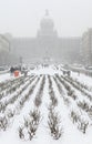 Heavy snowfall over Wenceslas Square in Prague, Czech Republic.