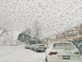 Heavy snowfall and snowstorm in Toronto, Ontario, Canada in January 2020. Snow blizzard and bad weather winter conditions. Poor Royalty Free Stock Photo