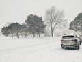 Heavy snowfall and snowstorm in Toronto, Ontario, Canada in January 2020. Snow blizzard and bad weather winter conditions. Poor Royalty Free Stock Photo