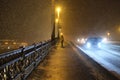 Heavy snowfall in St. Petersburg at night Royalty Free Stock Photo