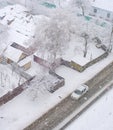 Heavy snowfall winter people aerial Royalty Free Stock Photo