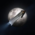 Heavy Starship in outer space on Moon background. Elements of this image furnished by NASA