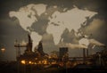 Heavy steel industry with world map Royalty Free Stock Photo