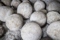 Heavy stone balls in an old building