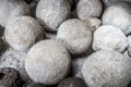 Heavy stone balls in an old building