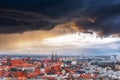 Heavy storm black storm clouds over the city. Royalty Free Stock Photo