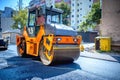 Heavy tandem Vibratory roller compactor working Royalty Free Stock Photo