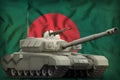 Heavy tank on the Bangladesh national flag background. 3d Illustration