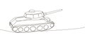Heavy tank continuous line drawing. One line art of military, armored personnel carrier, infantry fighting vehicle.