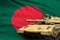 Bangladesh modern tank with not real design on the flag background - tank army forces concept, military 3D Illustration