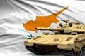 Cyprus modern tank with not real design on the flag background - tank army forces concept, military 3D Illustration